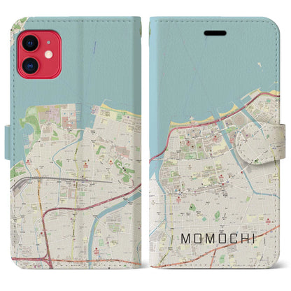 【百道（福岡県）】地図柄iPhoneケース（手帳タイプ）ナチュラル・iPhone 11 用