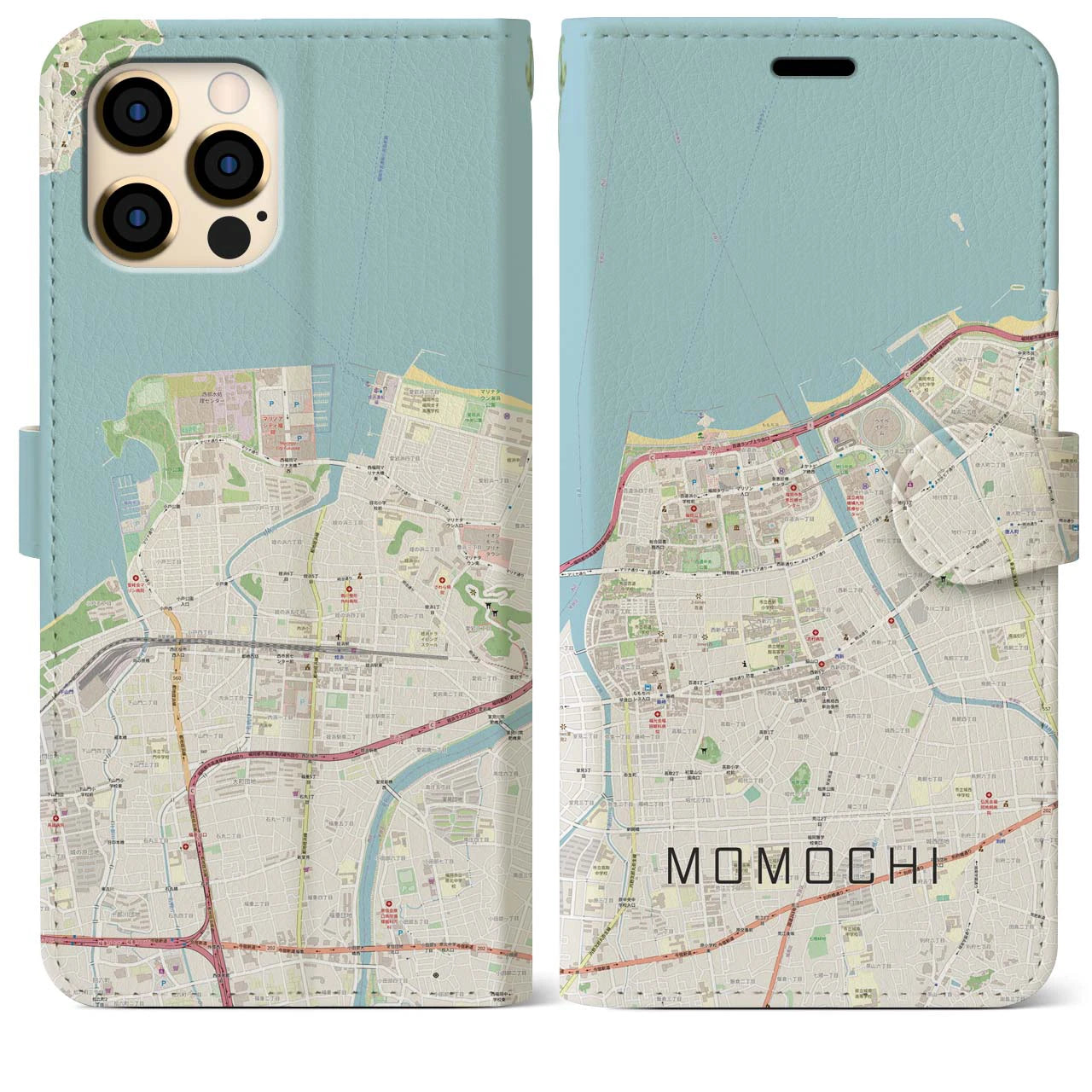 【百道】地図柄iPhoneケース（手帳両面タイプ・ナチュラル）iPhone 12 Pro Max 用