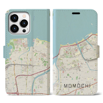 【百道（福岡県）】地図柄iPhoneケース（手帳タイプ）ナチュラル・iPhone 13 Pro 用