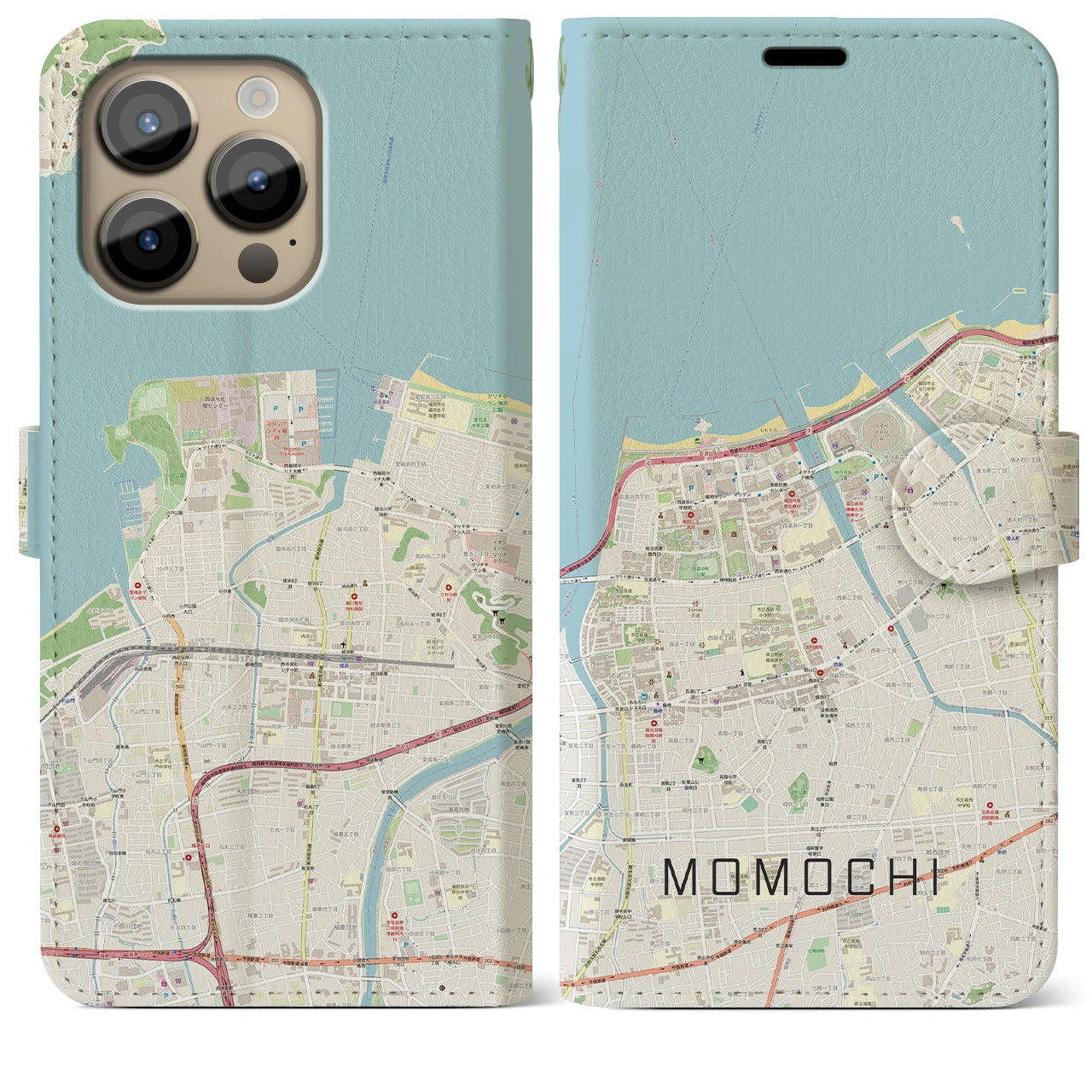【百道】地図柄iPhoneケース（手帳両面タイプ・ナチュラル）iPhone 14 Pro Max 用