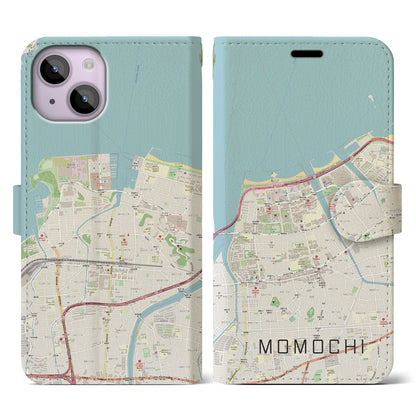 【百道（福岡県）】地図柄iPhoneケース（手帳タイプ）ナチュラル・iPhone 14 用