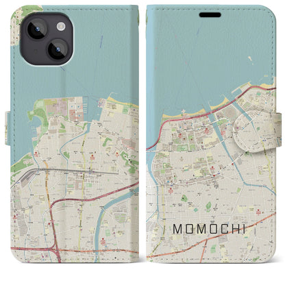 【百道（福岡県）】地図柄iPhoneケース（手帳タイプ）ナチュラル・iPhone 14 Plus 用