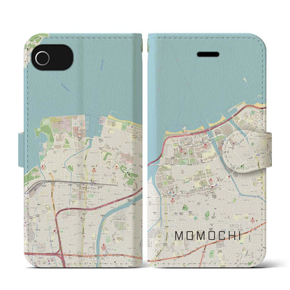 【百道（福岡県）】地図柄iPhoneケース（手帳タイプ）ナチュラル・iPhone SE（第3 / 第2世代） / 8 / 7 / 6s / 6 用