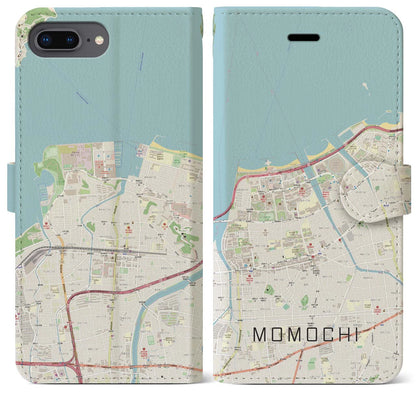 【百道（福岡県）】地図柄iPhoneケース（手帳タイプ）ナチュラル・iPhone 8Plus /7Plus / 6sPlus / 6Plus 用