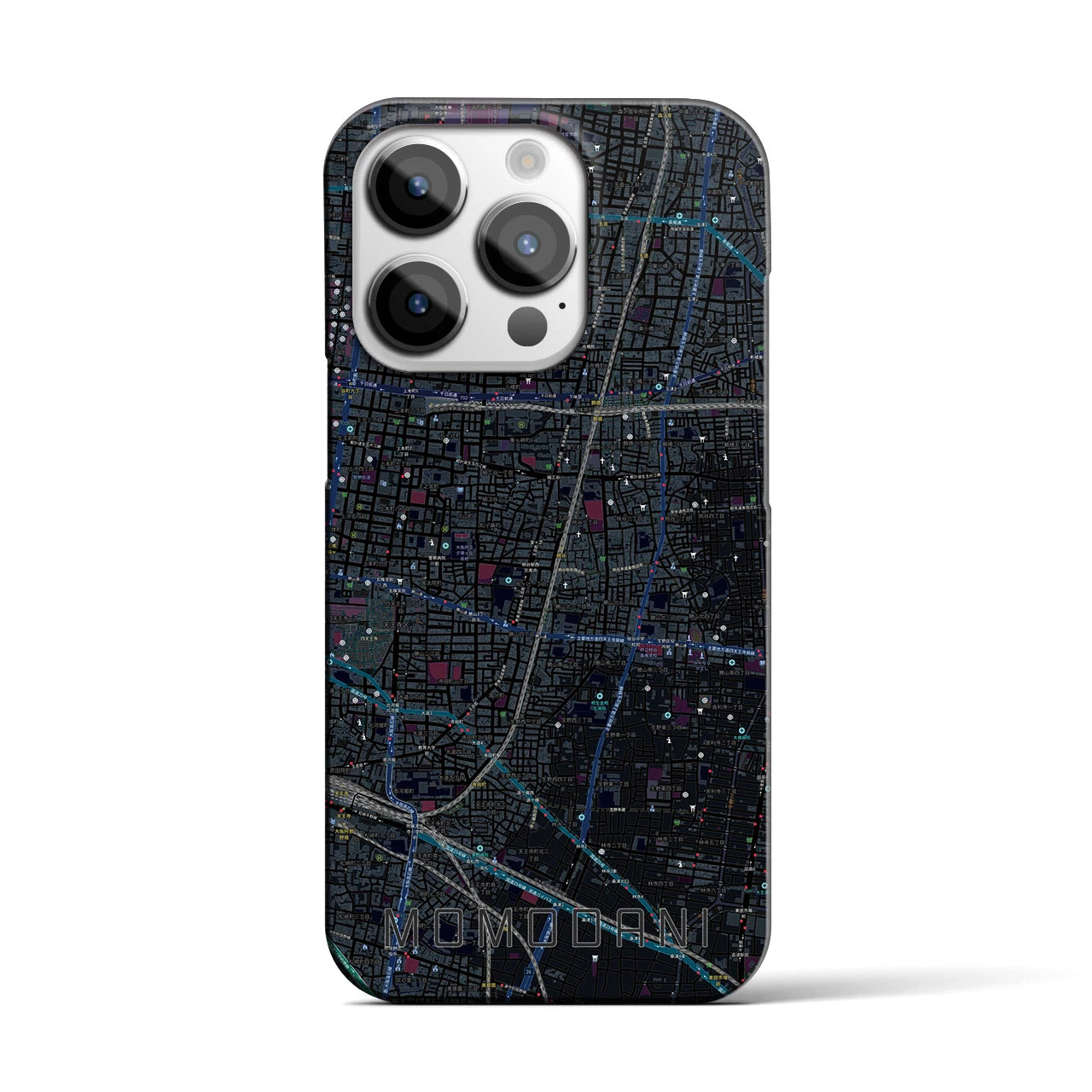 【桃谷】地図柄iPhoneケース（バックカバータイプ・ブラック）iPhone 14 Pro 用