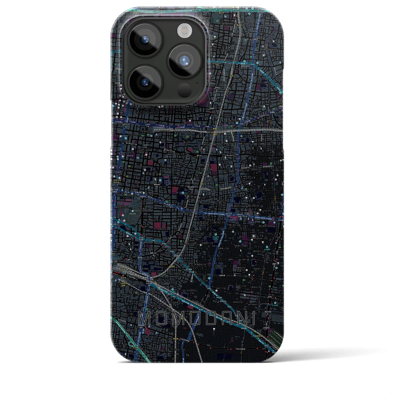 【桃谷】地図柄iPhoneケース（バックカバータイプ・ブラック）iPhone 15 Pro Max 用