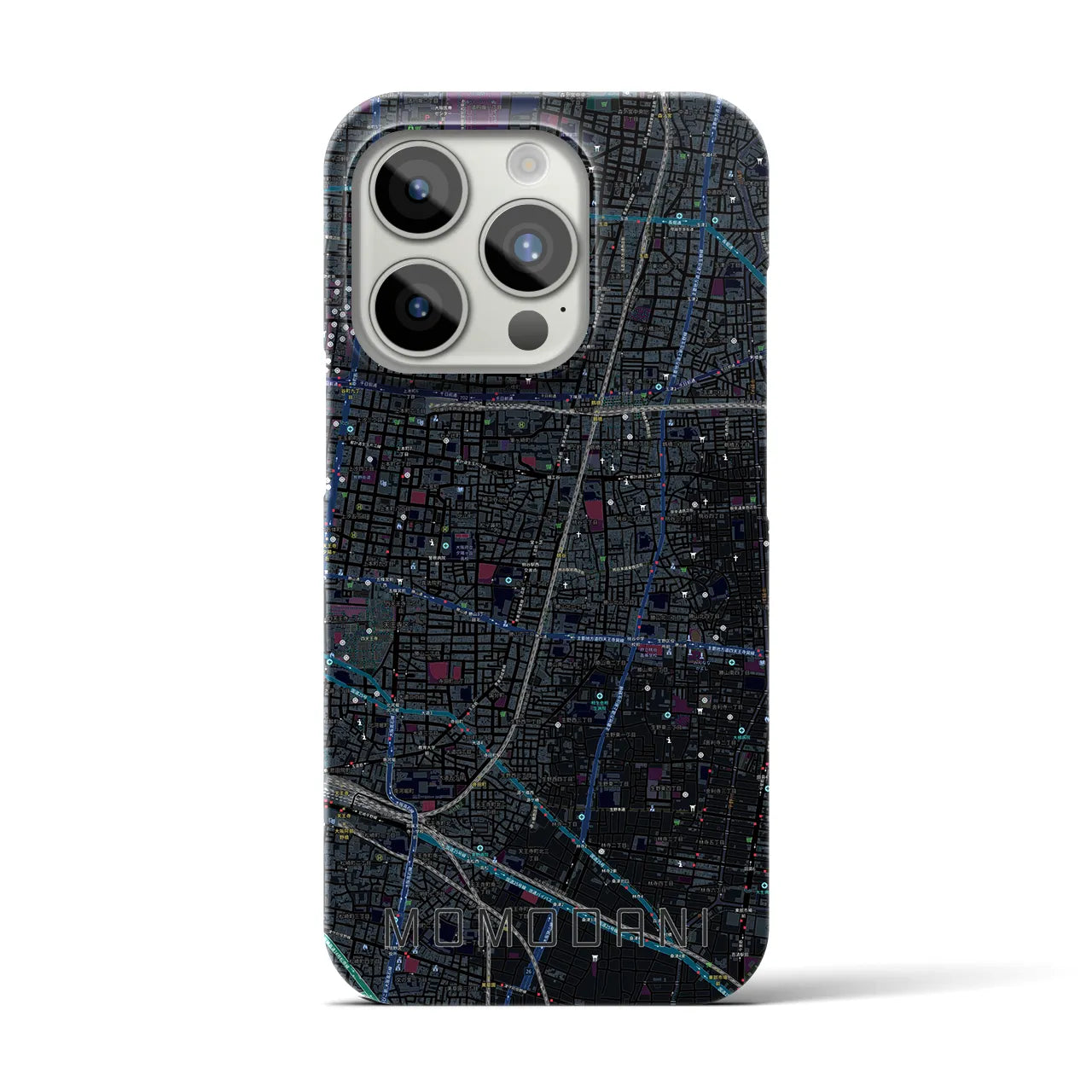 【桃谷】地図柄iPhoneケース（バックカバータイプ・ブラック）iPhone 15 Pro 用