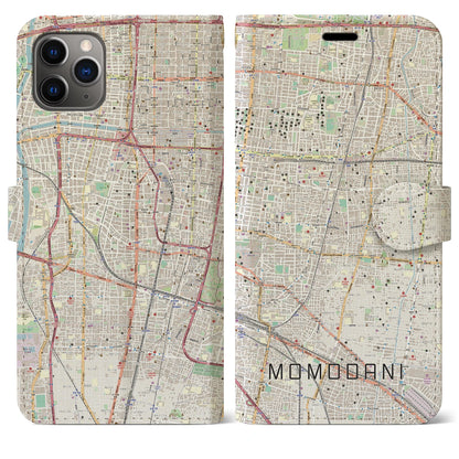 【桃谷（大阪府）】地図柄iPhoneケース（手帳タイプ）ナチュラル・iPhone 11 Pro Max 用