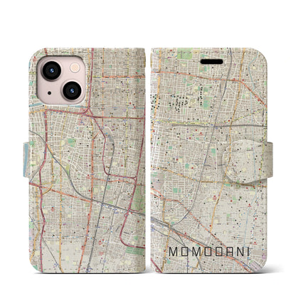 【桃谷（大阪府）】地図柄iPhoneケース（手帳タイプ）ナチュラル・iPhone 13 mini 用