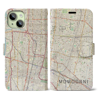 【桃谷（大阪府）】地図柄iPhoneケース（手帳タイプ）ナチュラル・iPhone 15 用