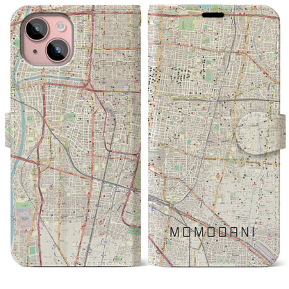 【桃谷（大阪府）】地図柄iPhoneケース（手帳タイプ）ナチュラル・iPhone 15 Plus 用