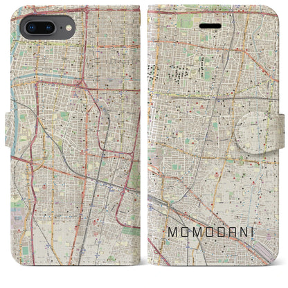 【桃谷（大阪府）】地図柄iPhoneケース（手帳タイプ）ナチュラル・iPhone 8Plus /7Plus / 6sPlus / 6Plus 用