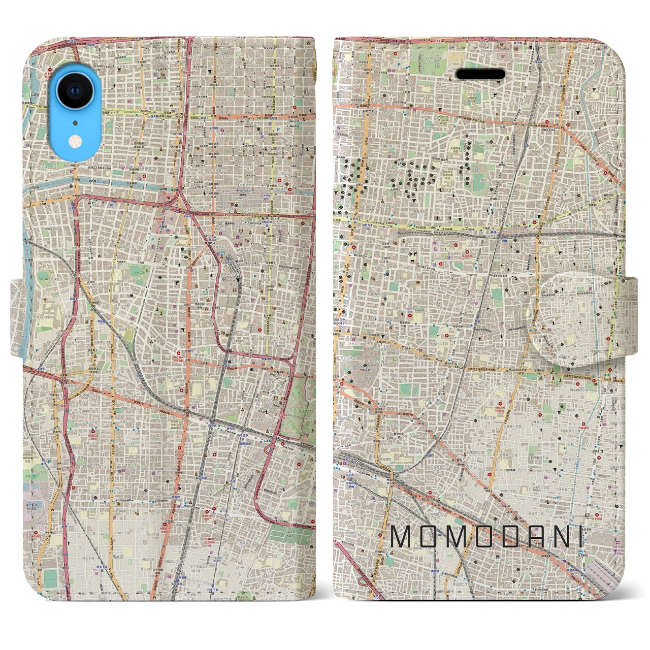 【桃谷】地図柄iPhoneケース（手帳両面タイプ・ナチュラル）iPhone XR 用