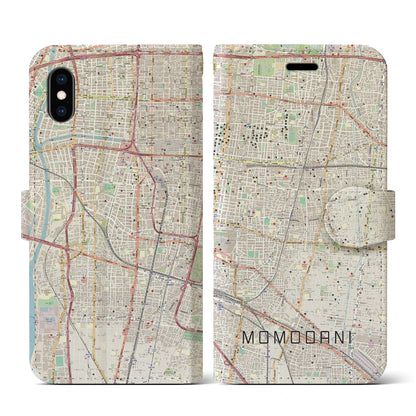 【桃谷（大阪府）】地図柄iPhoneケース（手帳タイプ）ナチュラル・iPhone XS / X 用