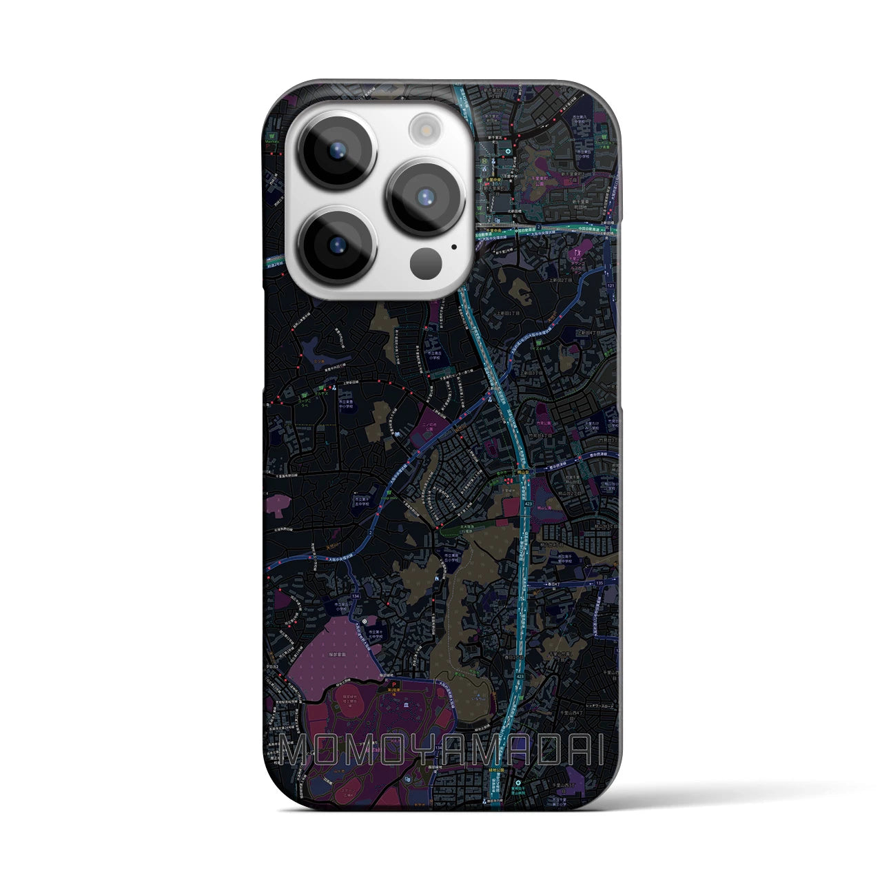 【桃山台】地図柄iPhoneケース（バックカバータイプ・ブラック）iPhone 14 Pro 用