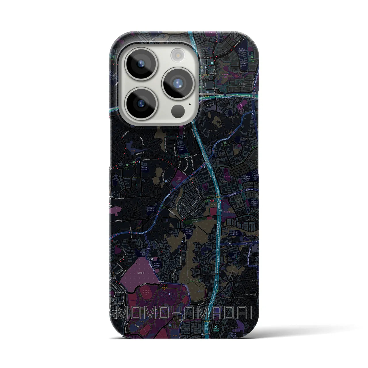 【桃山台】地図柄iPhoneケース（バックカバータイプ・ブラック）iPhone 15 Pro 用