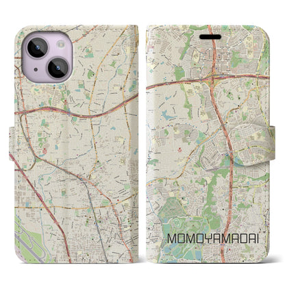 【桃山台（大阪府）】地図柄iPhoneケース（手帳タイプ）ナチュラル・iPhone 14 用