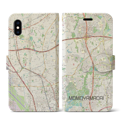 【桃山台（大阪府）】地図柄iPhoneケース（手帳タイプ）ナチュラル・iPhone XS / X 用