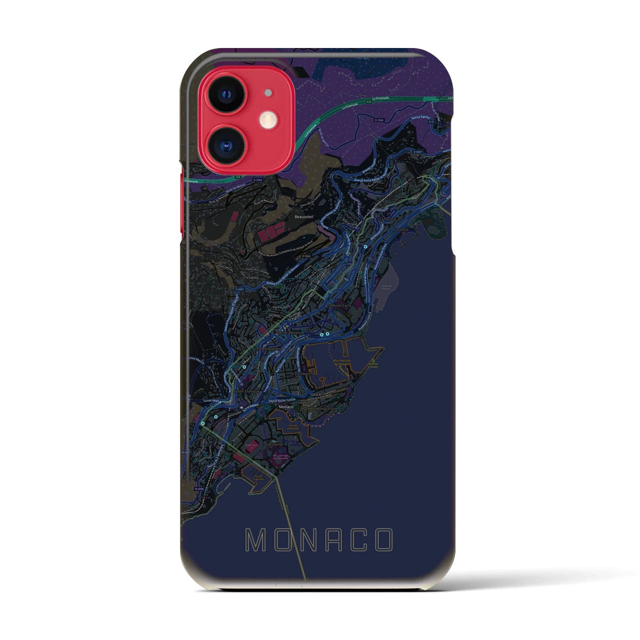 【モナコ】地図柄iPhoneケース（バックカバータイプ・ブラック）iPhone 11 用
