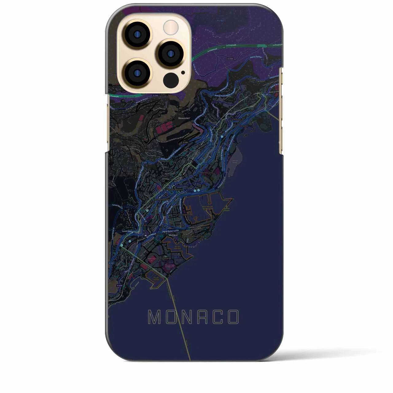 【モナコ】地図柄iPhoneケース（バックカバータイプ・ブラック）iPhone 12 Pro Max 用