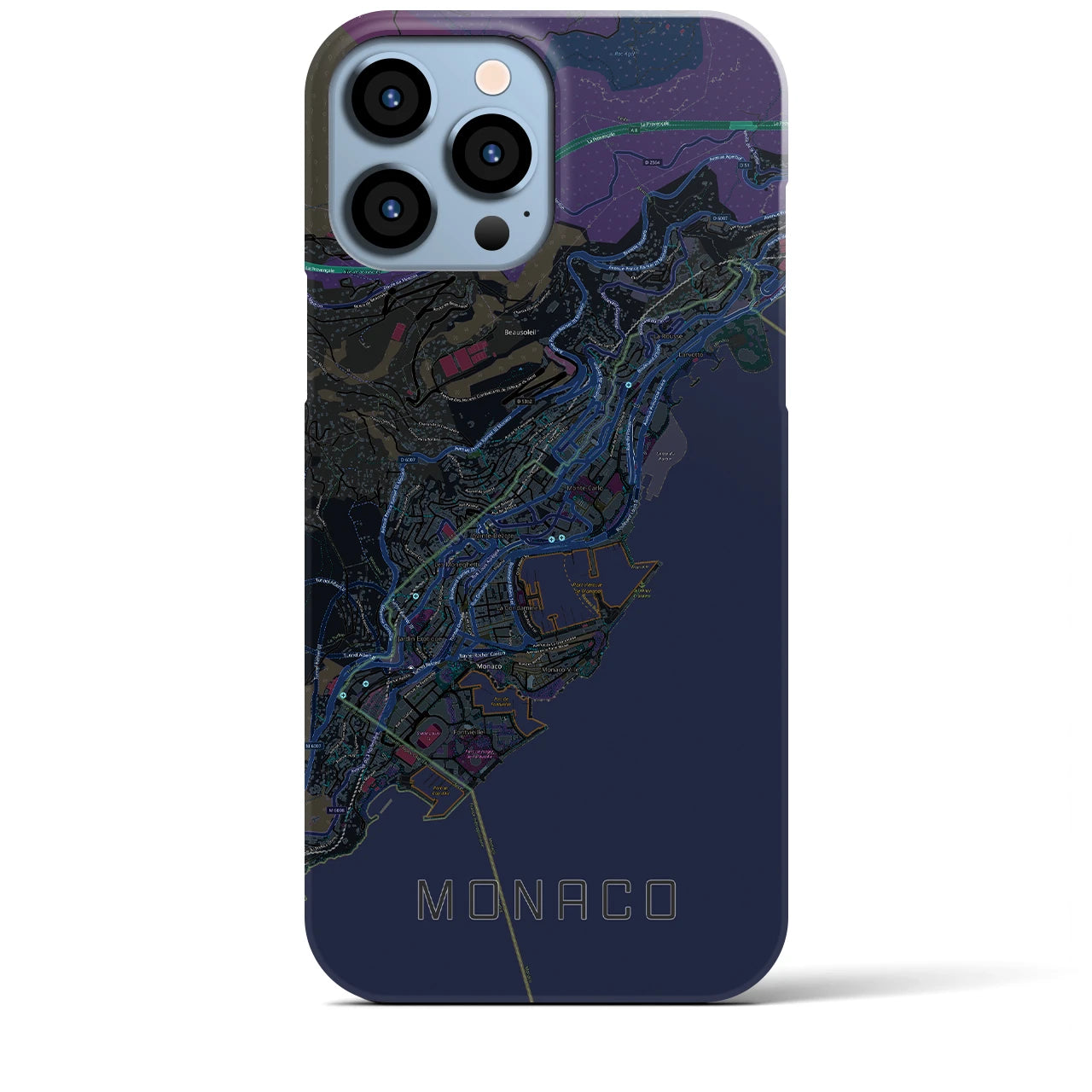 【モナコ】地図柄iPhoneケース（バックカバータイプ・ブラック）iPhone 13 Pro Max 用