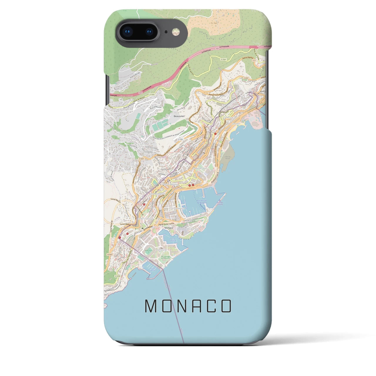 【モナコ】地図柄iPhoneケース（バックカバータイプ・ナチュラル）iPhone 8Plus /7Plus / 6sPlus / 6Plus 用