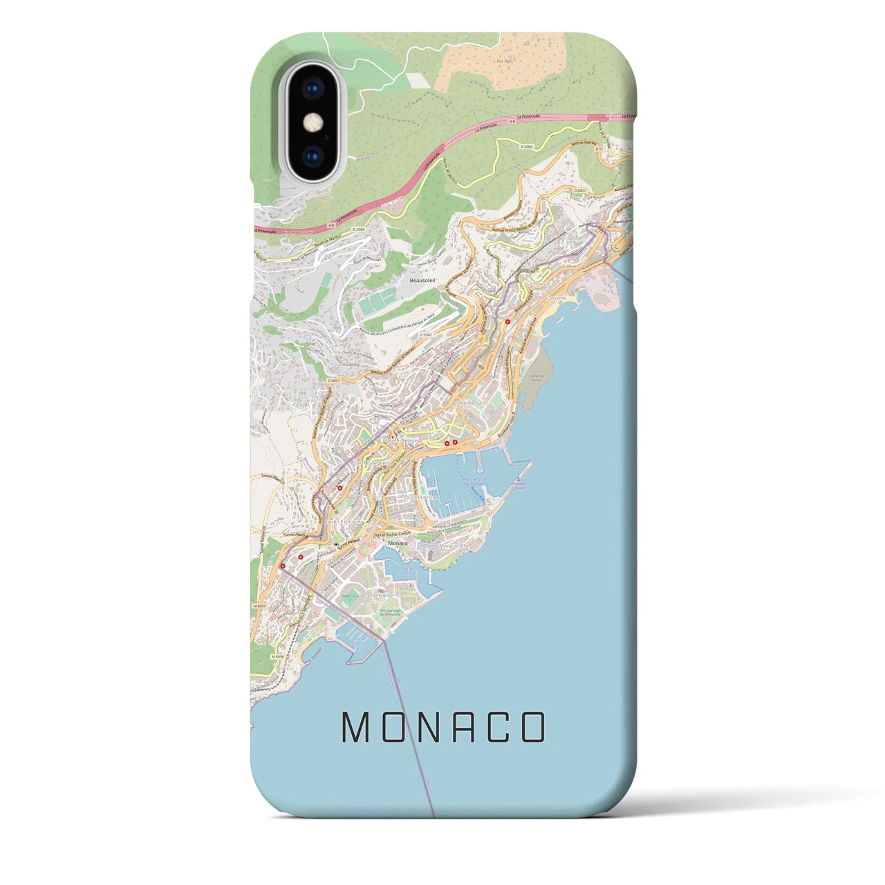 【モナコ】地図柄iPhoneケース（バックカバータイプ・ナチュラル）iPhone XS Max 用