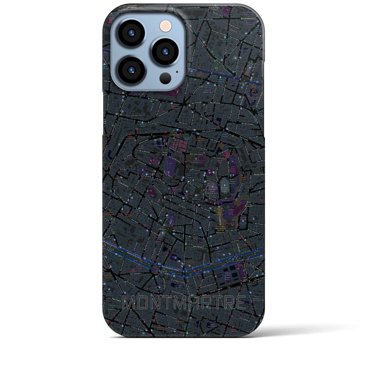 【モンマルトル】地図柄iPhoneケース（バックカバータイプ・ブラック）iPhone 13 Pro Max 用