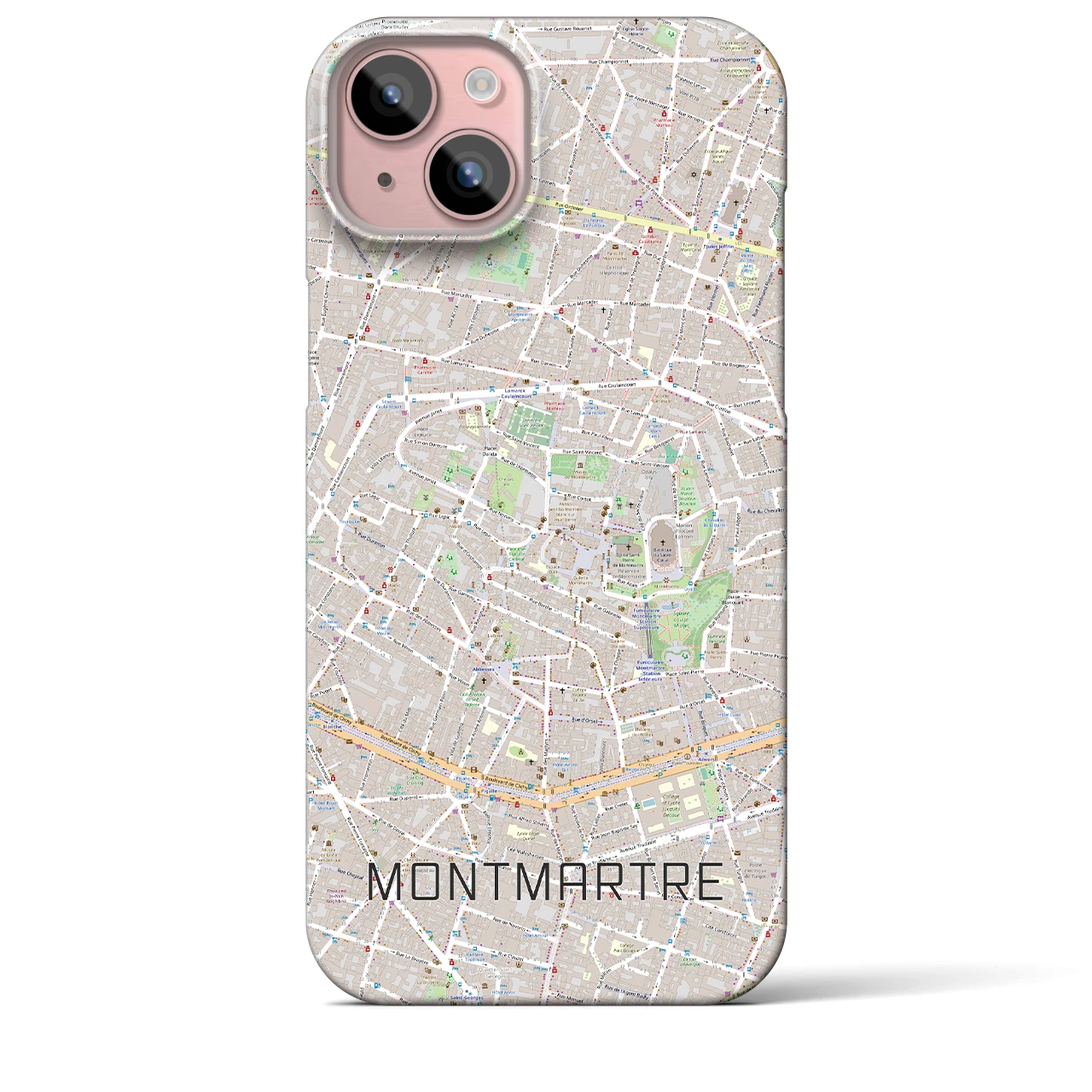 【モンマルトル】地図柄iPhoneケース（バックカバータイプ・ナチュラル）iPhone 15 Plus 用