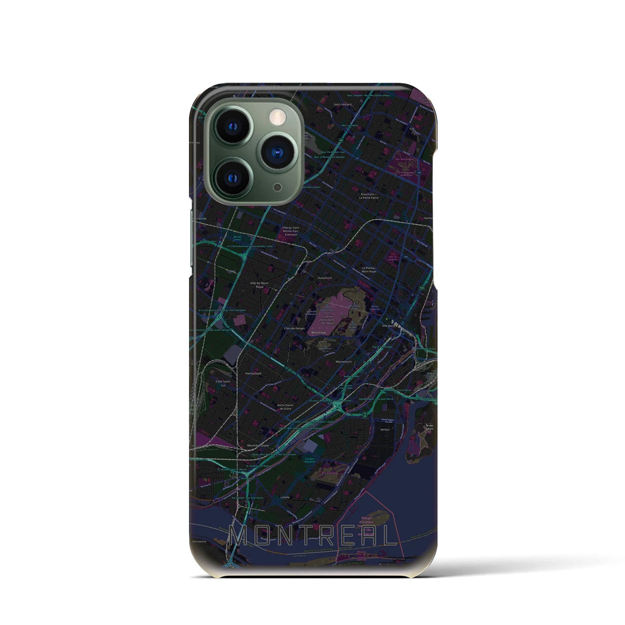 【モントリオール】地図柄iPhoneケース（バックカバータイプ・ブラック）iPhone 11 Pro 用