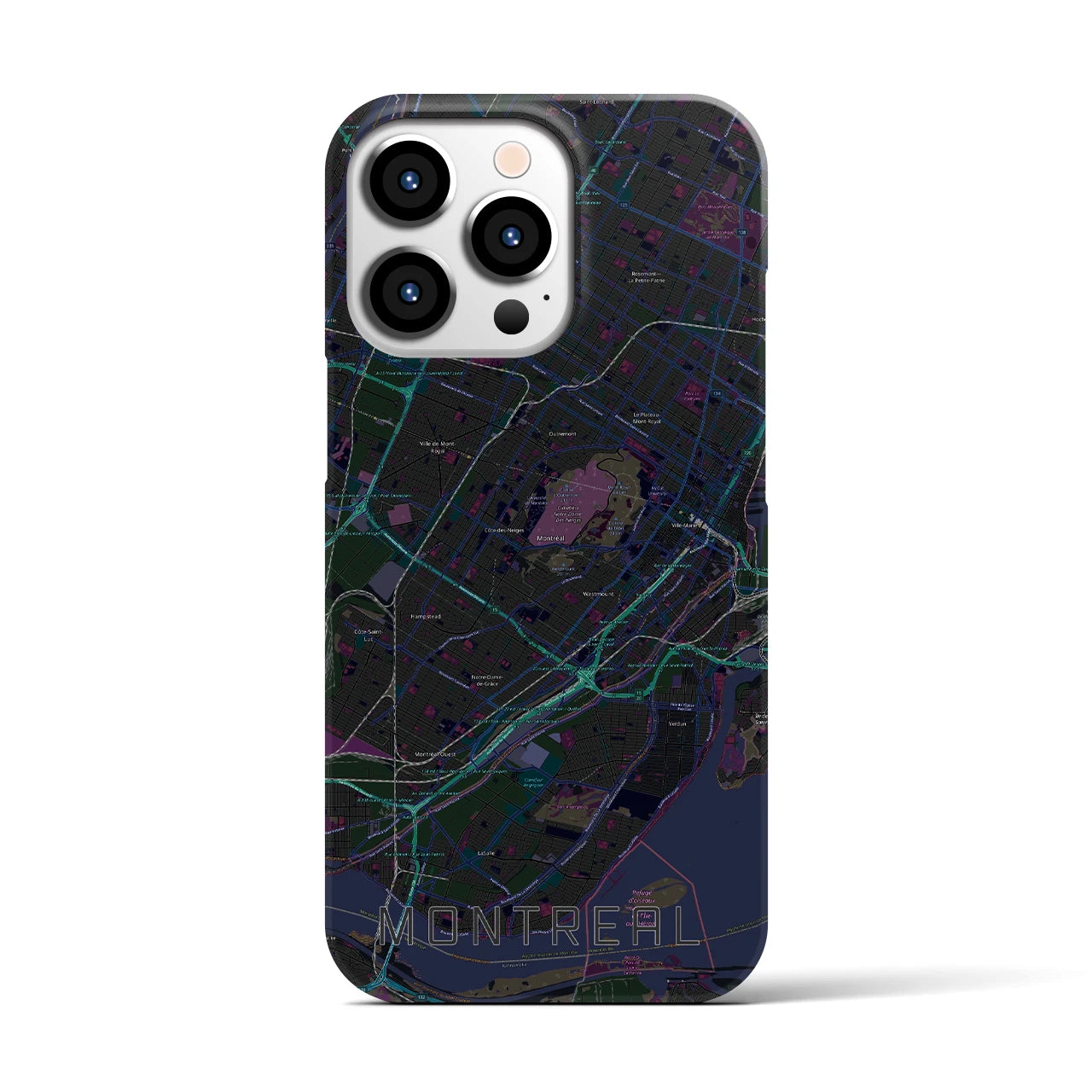 【モントリオール】地図柄iPhoneケース（バックカバータイプ・ブラック）iPhone 13 Pro 用