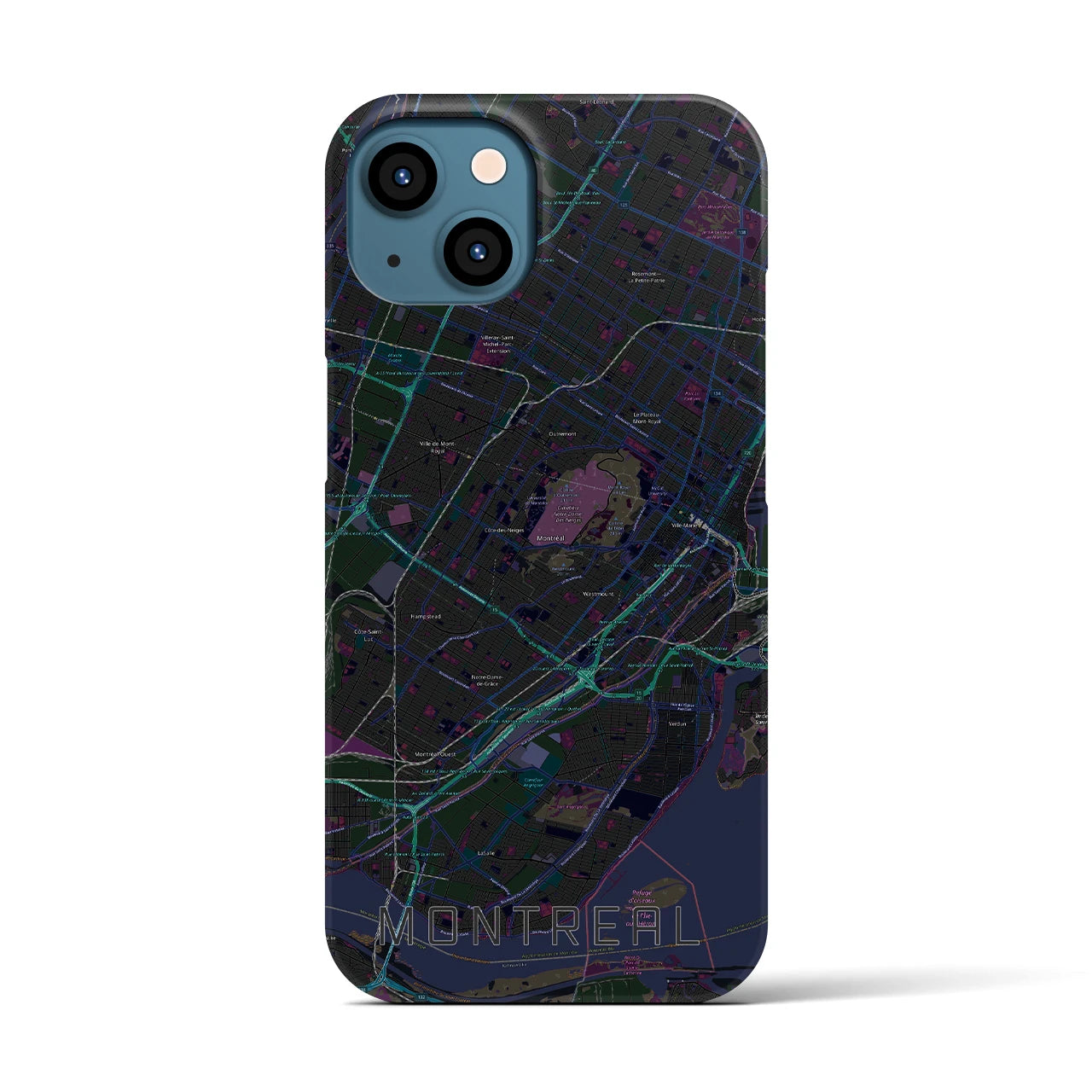 【モントリオール】地図柄iPhoneケース（バックカバータイプ・ブラック）iPhone 13 用