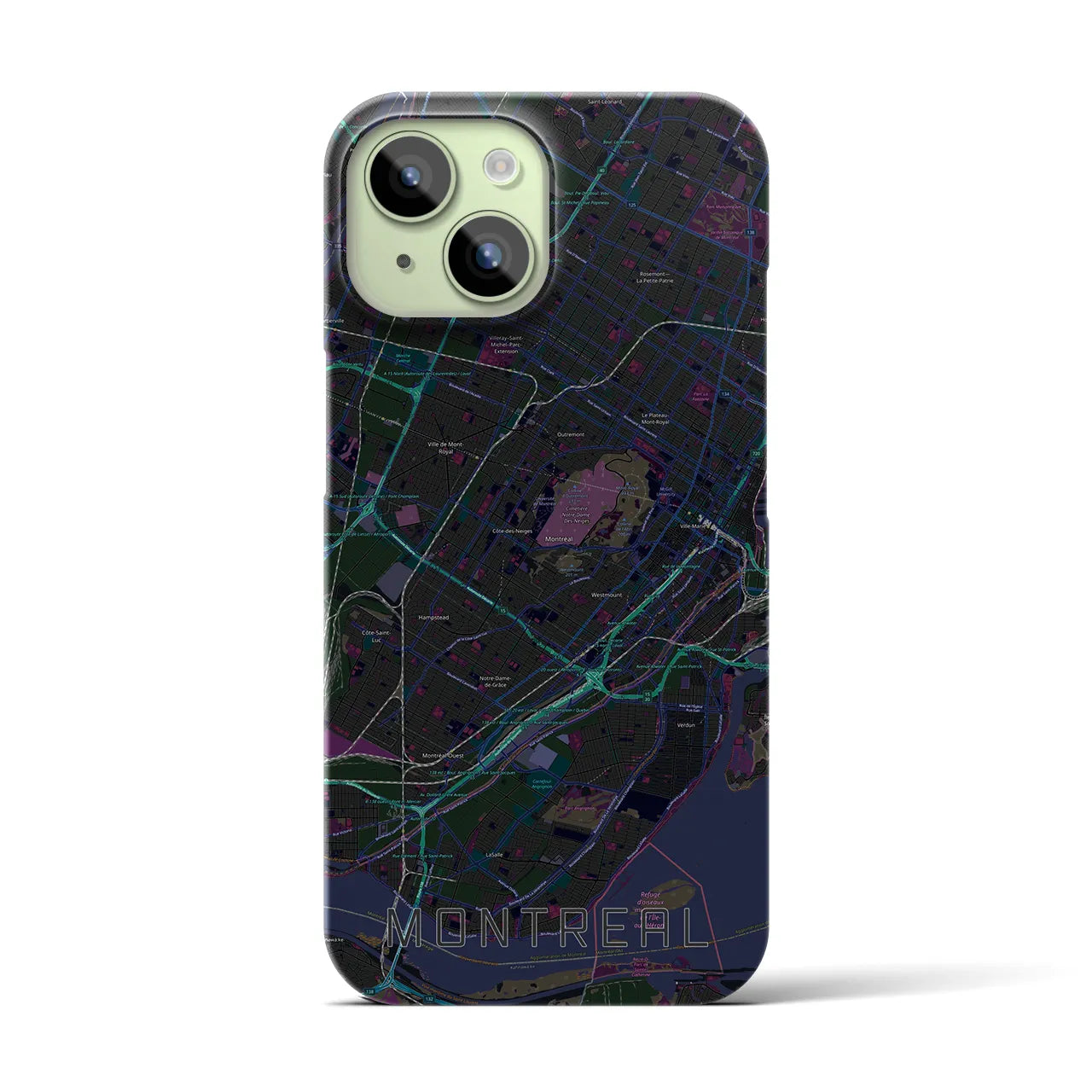 【モントリオール】地図柄iPhoneケース（バックカバータイプ・ブラック）iPhone 15 用