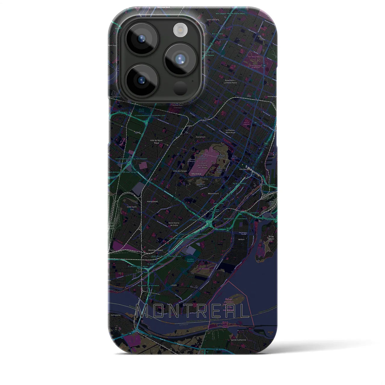 【モントリオール】地図柄iPhoneケース（バックカバータイプ・ブラック）iPhone 15 Pro Max 用