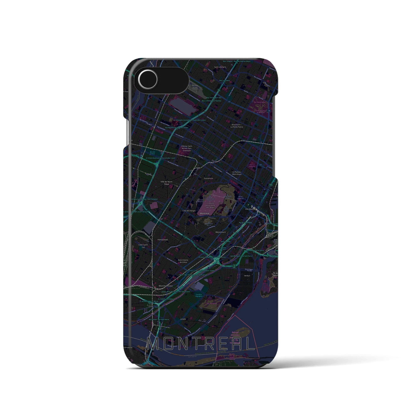 【モントリオール】地図柄iPhoneケース（バックカバータイプ・ブラック）iPhone SE（第3 / 第2世代） / 8 / 7 / 6s / 6 用