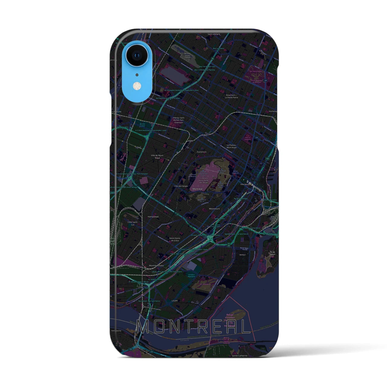 【モントリオール】地図柄iPhoneケース（バックカバータイプ・ブラック）iPhone XR 用