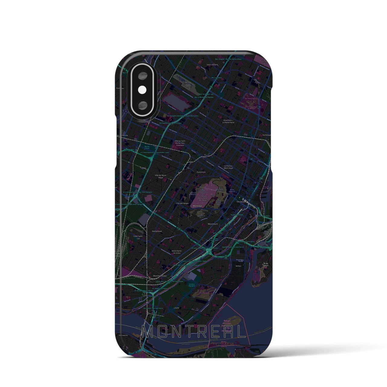 【モントリオール】地図柄iPhoneケース（バックカバータイプ・ブラック）iPhone XS / X 用