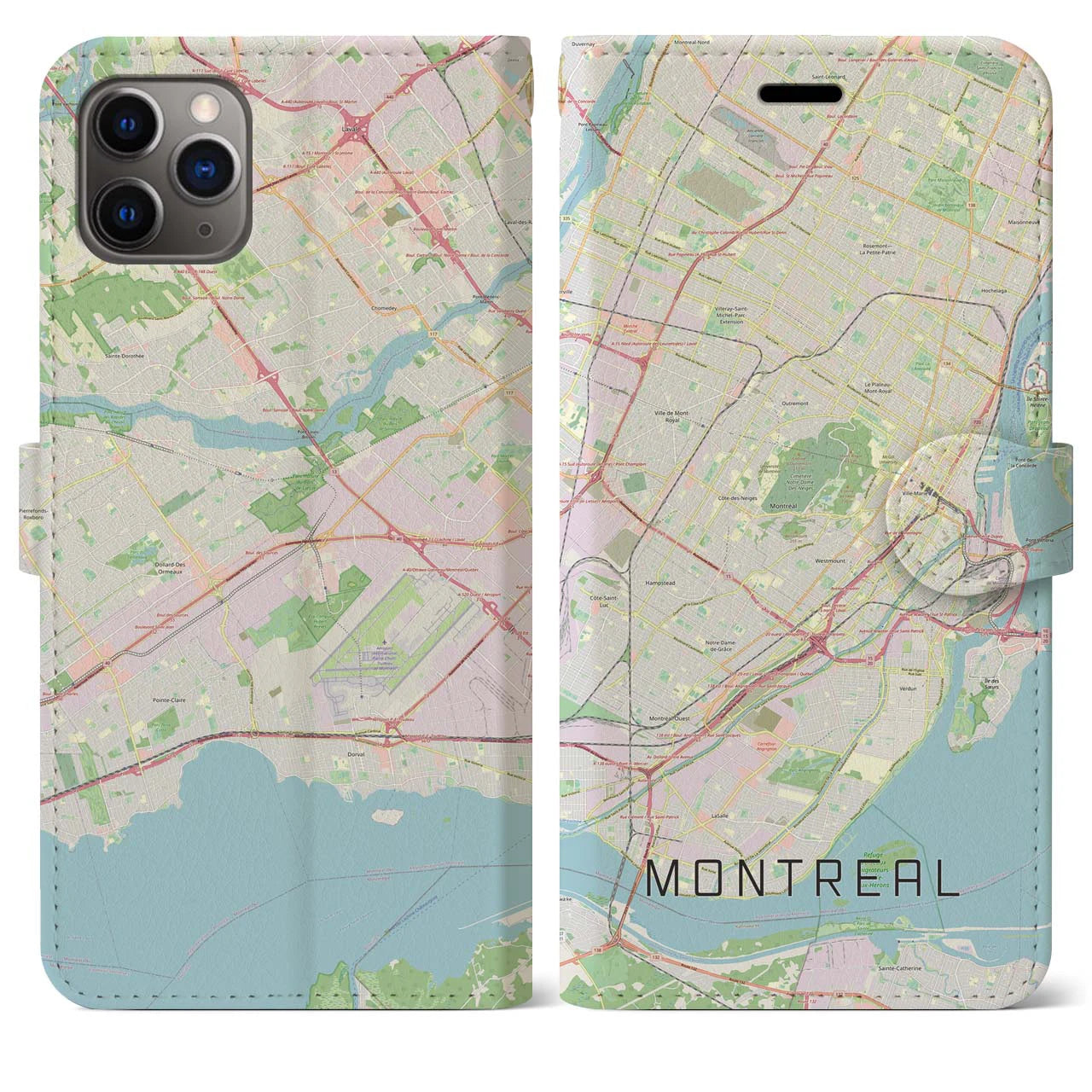 【モントリオール】地図柄iPhoneケース（手帳両面タイプ・ナチュラル）iPhone 11 Pro Max 用