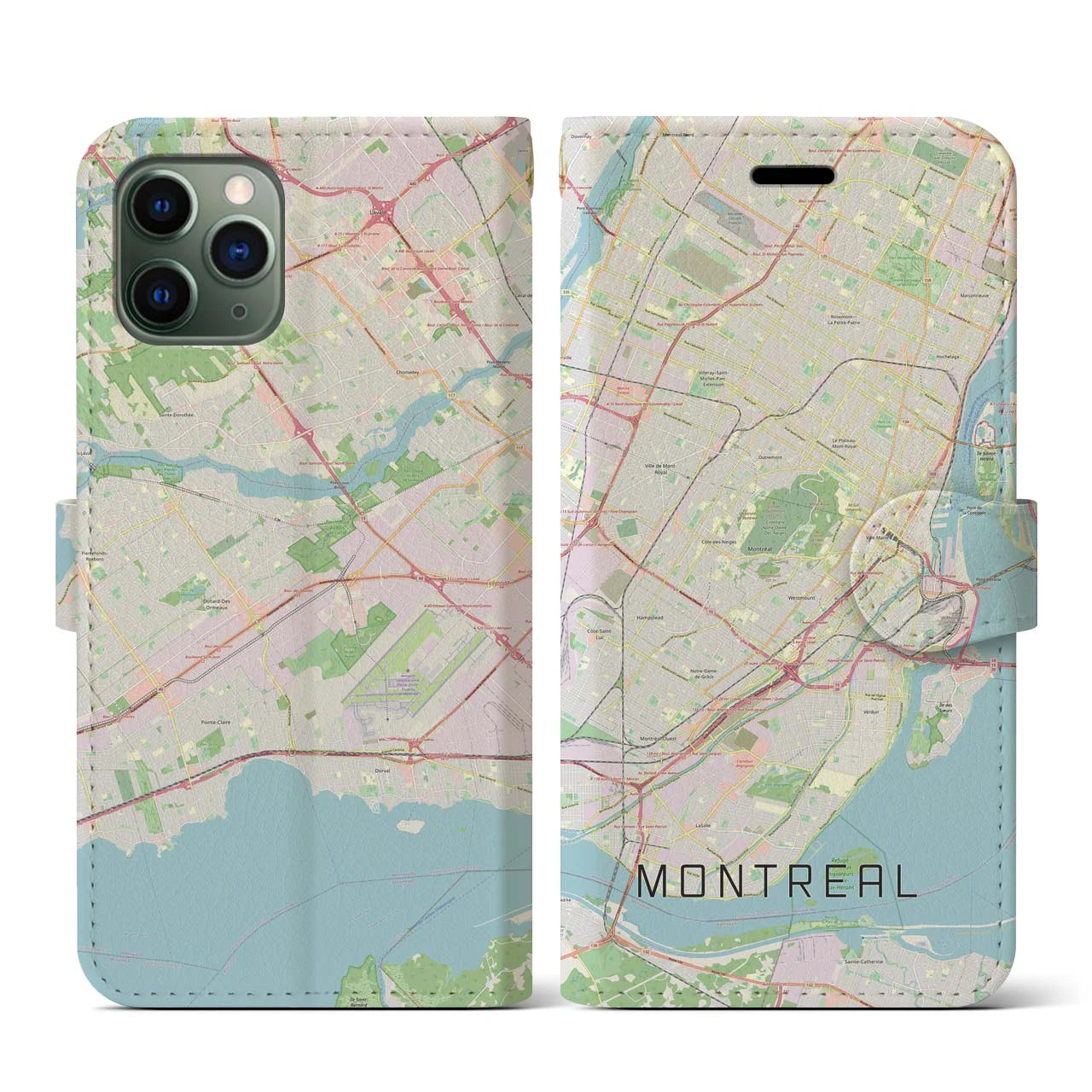 【モントリオール】地図柄iPhoneケース（手帳両面タイプ・ナチュラル）iPhone 11 Pro 用