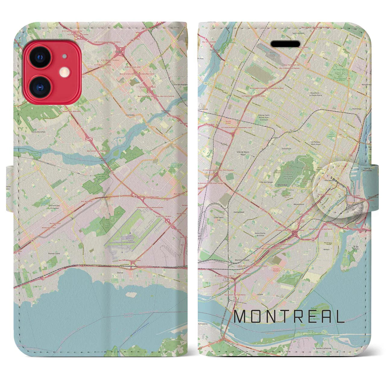 【モントリオール】地図柄iPhoneケース（手帳両面タイプ・ナチュラル）iPhone 11 用