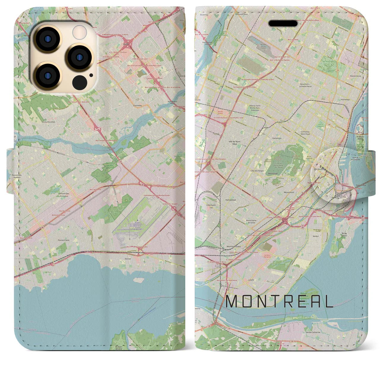 【モントリオール】地図柄iPhoneケース（手帳両面タイプ・ナチュラル）iPhone 12 Pro Max 用
