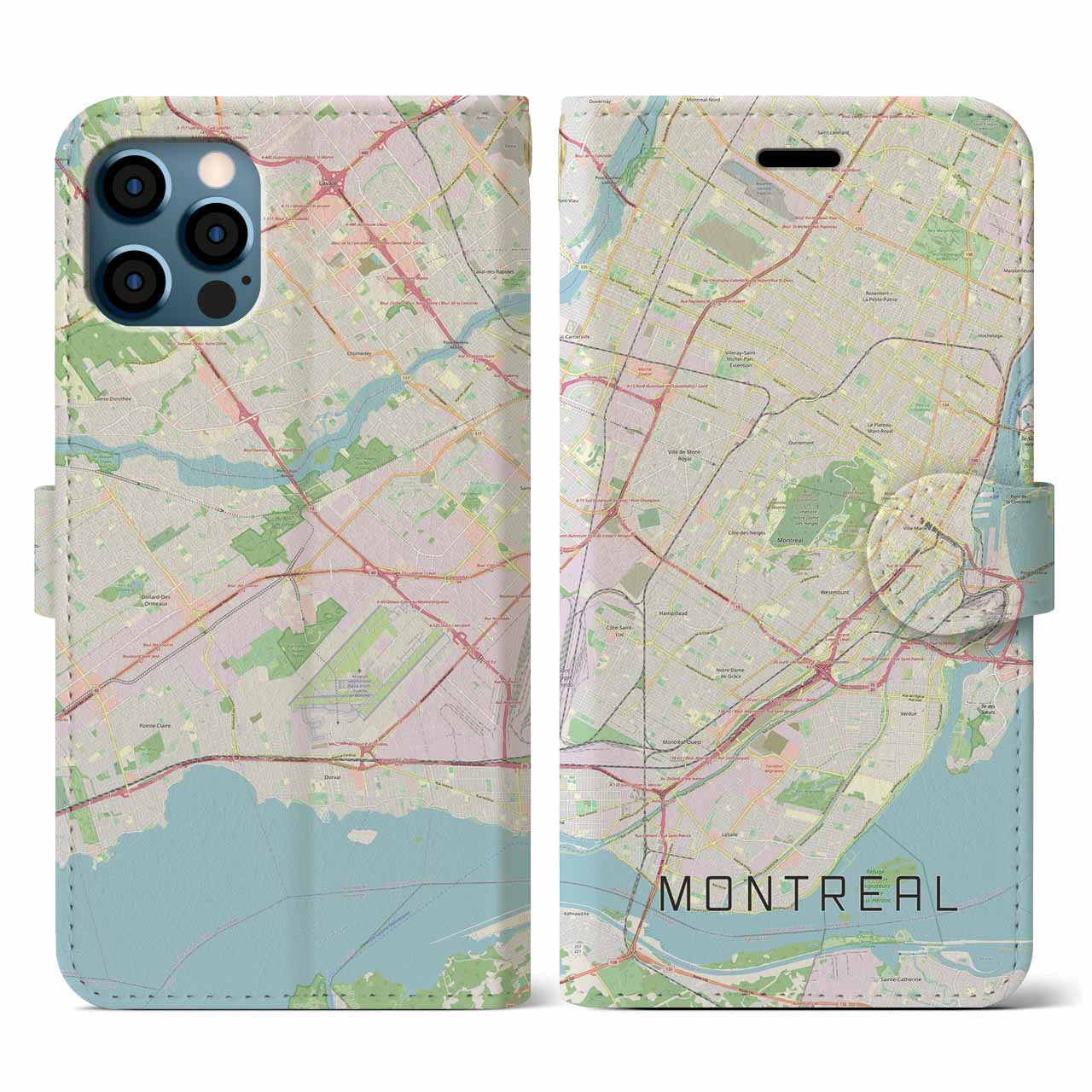 【モントリオール】地図柄iPhoneケース（手帳両面タイプ・ナチュラル）iPhone 12 / 12 Pro 用