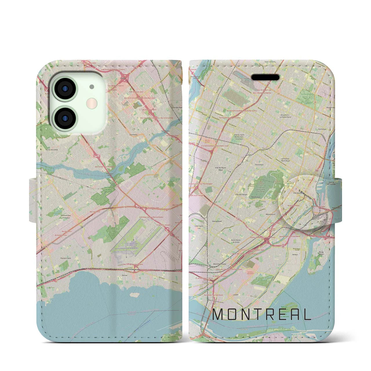 【モントリオール】地図柄iPhoneケース（手帳両面タイプ・ナチュラル）iPhone 12 mini 用