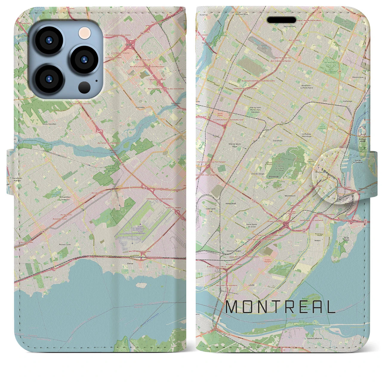 【モントリオール】地図柄iPhoneケース（手帳両面タイプ・ナチュラル）iPhone 13 Pro Max 用