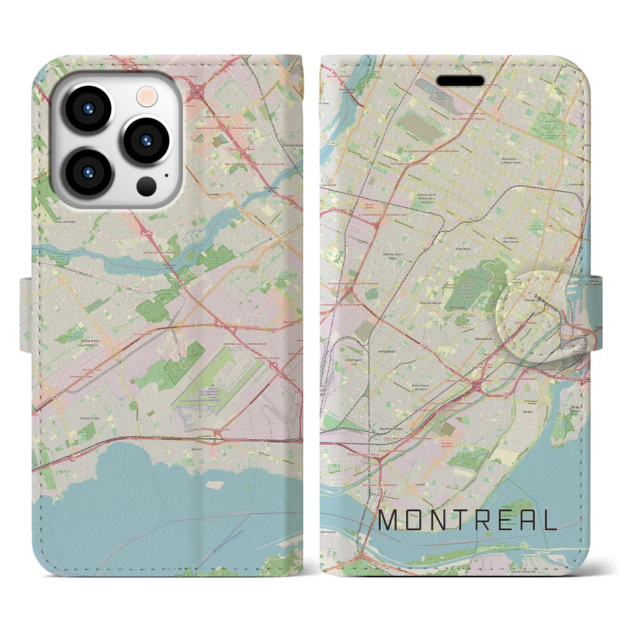 【モントリオール】地図柄iPhoneケース（手帳両面タイプ・ナチュラル）iPhone 13 Pro 用
