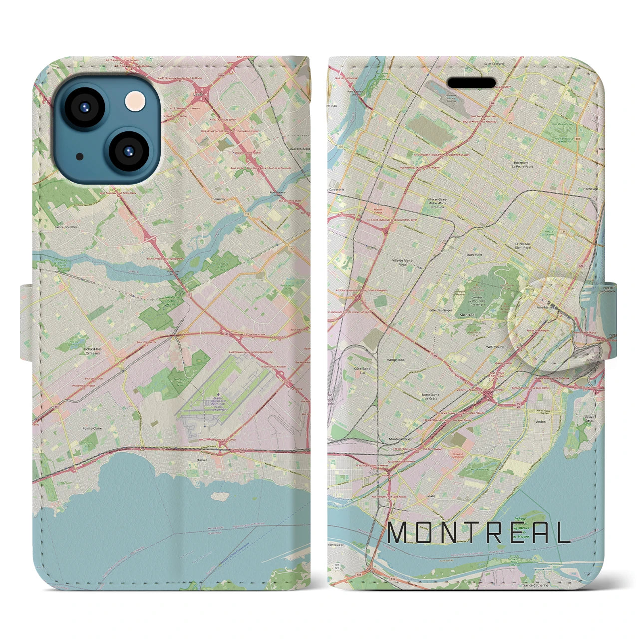 【モントリオール】地図柄iPhoneケース（手帳両面タイプ・ナチュラル）iPhone 13 用