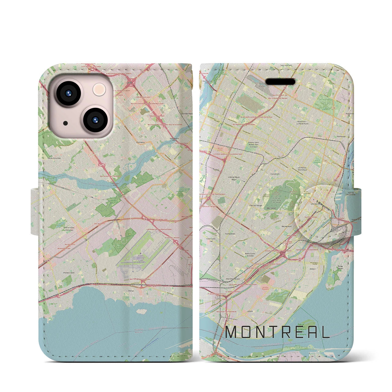【モントリオール】地図柄iPhoneケース（手帳両面タイプ・ナチュラル）iPhone 13 mini 用
