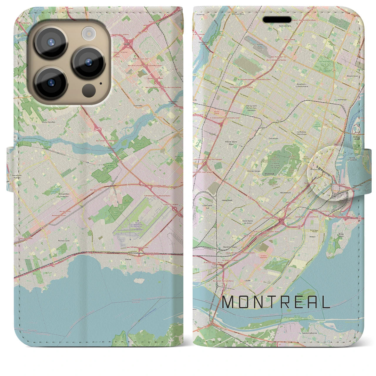 【モントリオール】地図柄iPhoneケース（手帳両面タイプ・ナチュラル）iPhone 14 Pro Max 用