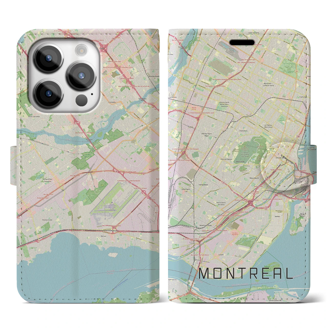 【モントリオール】地図柄iPhoneケース（手帳両面タイプ・ナチュラル）iPhone 14 Pro 用