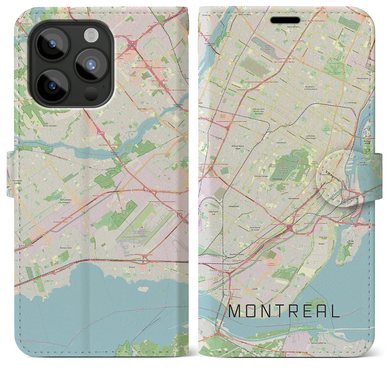 【モントリオール】地図柄iPhoneケース（手帳両面タイプ・ナチュラル）iPhone 15 Pro Max 用